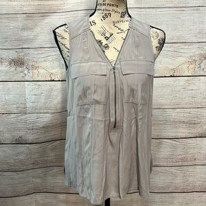 Lola & Sophie Sleeveless Top Safari Tank Zipper Pockets Size XS Gray